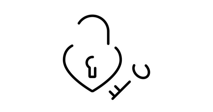 Heart-shaped lock and key icon animated via trim path with alpha channel. Symbolizes trust, and emotional bonding.