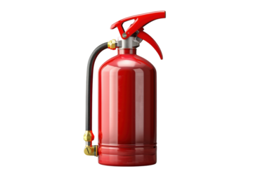 Red fire extinguisher stands ready for emergency use in homes offices and industrial environments on transparent background