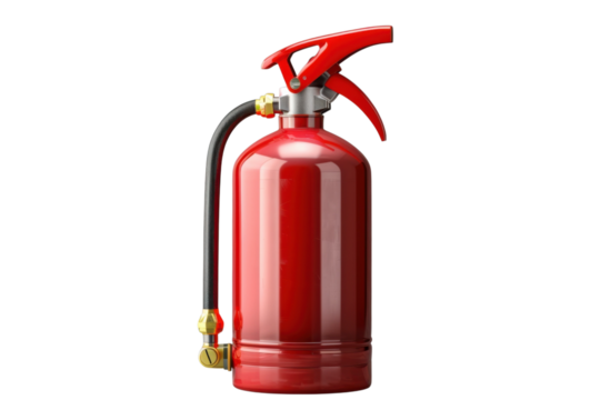 Red fire extinguisher stands ready for emergency use in homes offices and industrial environments on transparent background