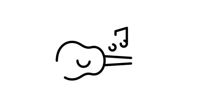 Guitar icon with note detail animated using trim path with alpha channel. Represents romantic music and serenades.