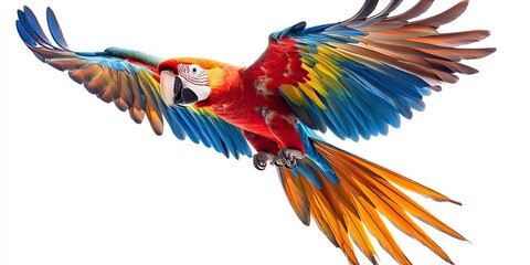 Obraz premium Scarlet macaw parrot flying isolated on white background
