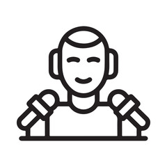 Person with headphones holding two microphones in a line art style