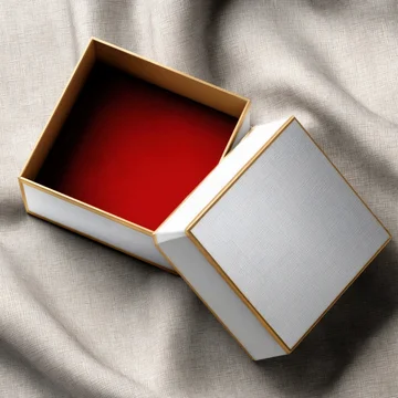 Elegant gift box mockup with gold foil and red velvet interior