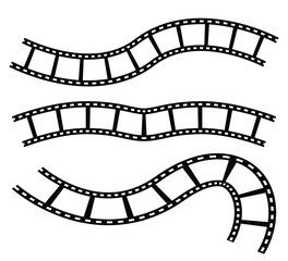 Photographic film in retro style, Film strip icon used for videography elements, cinema reel. Trendy editable camera roll effect design. Curved film strip. 