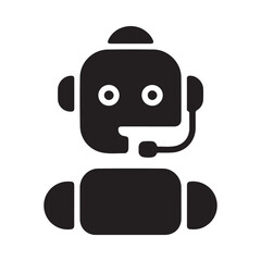 Stylized black silhouette icon of a robot with a headset and microphone