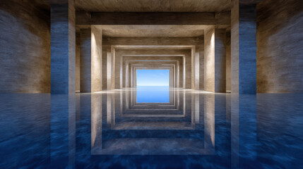 Obraz premium Surreal Water Room with Calm Reflections and Unique Ceiling Design Creating a Tranquil and Dreamlike Atmosphere for Creative Projects