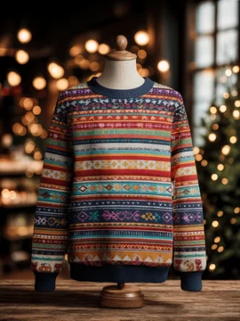 Christmas sweater on mannequin with festive decorations