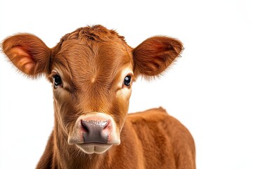 Young chestnut brown calf, face only, on white background