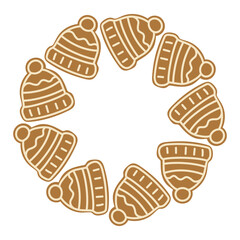 Warm and cozy winter hats arranged in a circular pattern for festive decoration
