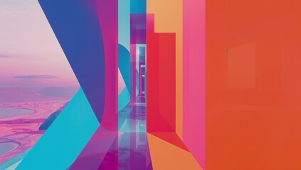 Showcasing futuristic corridor with translucent panels casting colored light on floor in gallery
