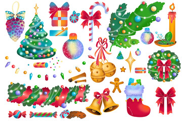 colorful christmas decorations displayed, seasonal holiday ornaments and colorful decorations 