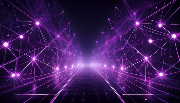 futuristic dark background with neon purple network nodes design