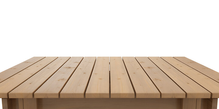 Wooden picnic table surface isolated on white background