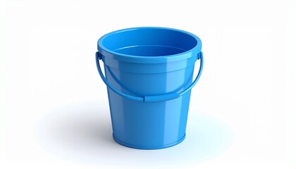 A simple blue plastic bucket with a handle is shown against a plain white background.