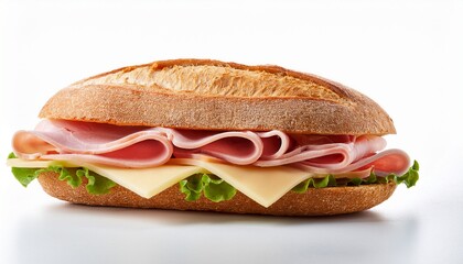 sandwich with ham and cheese on white background