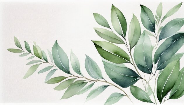 watercolor painting white background with sage green leaves simple design minimalistic neutral color palette