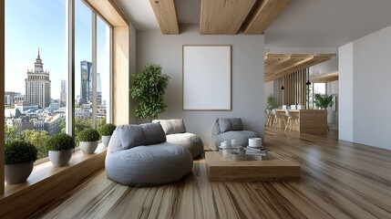 Modern interior with city view and contemporary design