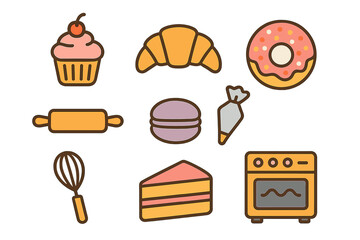 Collection of sweet baked goods and essential kitchen tools for baking and dessert preparation