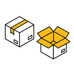 Simple Vector Icon Illustration Set of Packed Cardboard Boxes and Empty Boxes