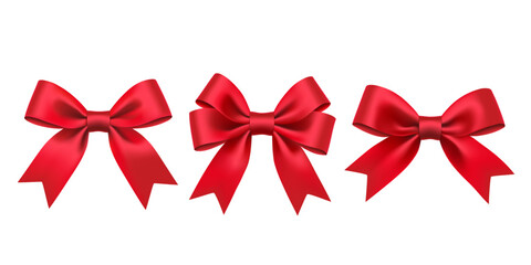 Realistic vector red ribbon bow. A festive decoration element for birthdays and Christmas.
