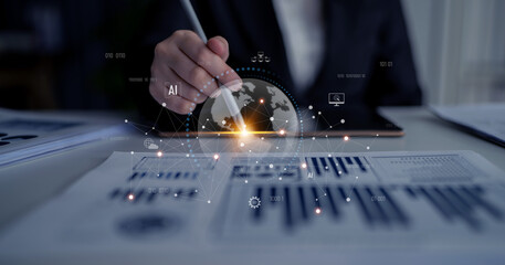 Global AI network showing connection between AI, global, and network elements across the digital...