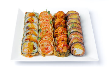 Sushi set on a white plate isolated