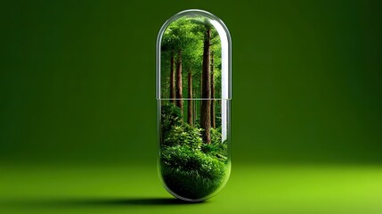 Pill capsule with forest interior concept nature and healthcare