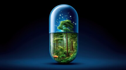 Nature inside a capsule concept digital illustration