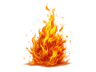 Bright orange and yellow flames lick upwards with white accents fire burning, Isolated, Png Transparent Background