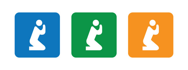 Praying Person Icon Set, Worship and Faith Symbol Vector