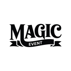 Magic event logo with vintage ribbon banner and bold typography