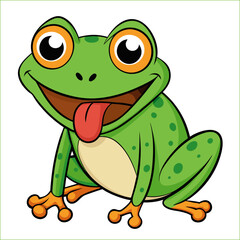 Cute cartoon frog sitting on lily pad in serene pond setting
