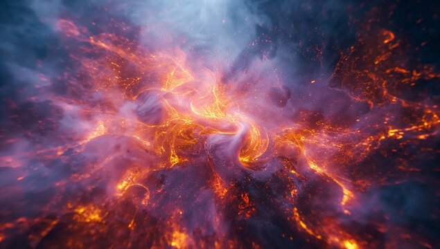 Swirling fiery vortex radiating molten plasma flows in cosmic void, creating intense heat patterns