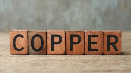 Highdetail shot of wooden text blocks reading copper studio setting image close-up view typography concept