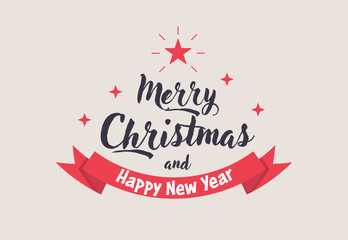 Merry christmas and happy new year composition with ribbon and star elements