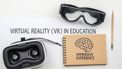 A VR Headset and Brain Icon in a Studio Flatlay Concept