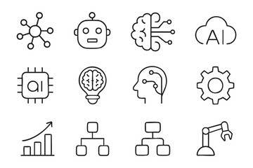 Artificial Intelligence and Technology Icon Set Vector