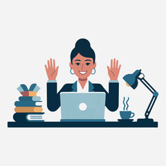 Professional Freelancer Working on Laptop in Cozy Office Environment &ndash; Minimalist Vector Artwork Illustration Representing Digital Work and Remote Productivity. Thank You .