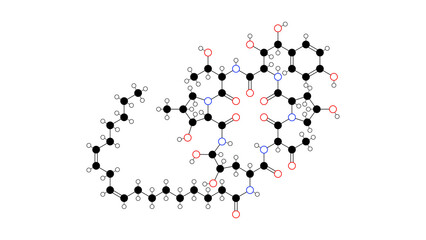 echinocandin b molecule, structural chemical formula, ball-and-stick model, isolated image antifungal drug