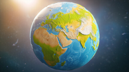 Fototapeta premium continent. Vibrant Earth globe floating in space, showcasing continents with atmospheric lighting. ESG reports, sustainability campaigns, designed for environmental awareness campaigns.