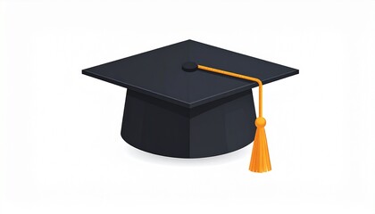 A black graduation cap with a gold tassel is shown against a white background.