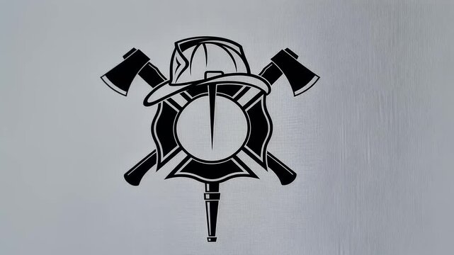 Firefighter Emblem with Helmet and Axes on a White Background.