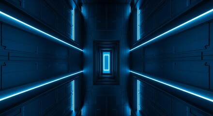 Futuristic sci-fi corridor with glowing blue lights