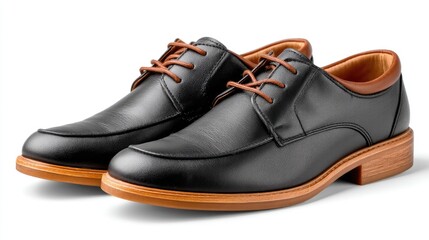 Elegant Black Leather Oxford Shoes With Brown Laces And Soles Showcasing A Textured Metallic Finish On A Clean White Background