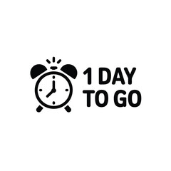 Alarm clock icon and text 1 day to go for countdown and time remaining