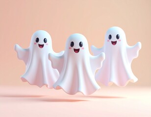 Fantômes mignons style kawaii – illustration Halloween adorable et colorée