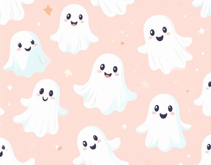 Fantômes mignons style kawaii – illustration Halloween adorable et colorée