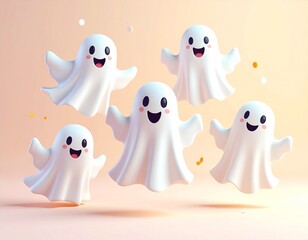 Fantômes mignons style kawaii – illustration Halloween adorable et colorée