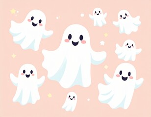 Fantômes mignons style kawaii – illustration Halloween adorable et colorée