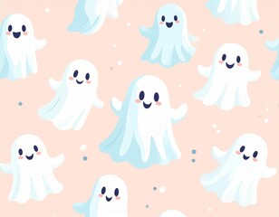 Fantômes mignons style kawaii – illustration Halloween adorable et colorée